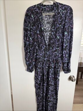 IRO Black Floral Print Jumpsuit with Purple and Teal Accents